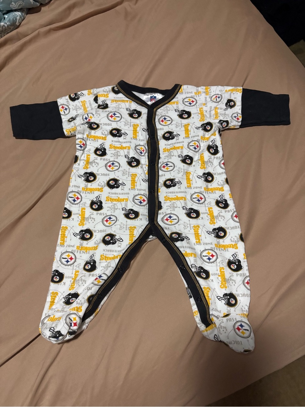 NFL Pittsburgh Steelers White, Black & Yellow Baby Footed One-Piece